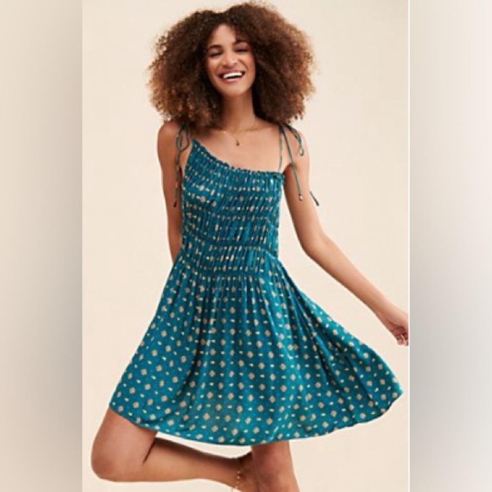 FP Teal Paisley Boho Mini-dress
